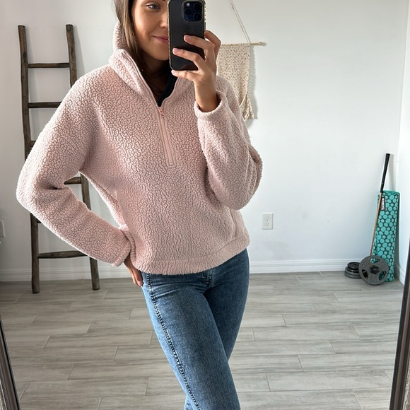 J Crew Womens Pullover Fleece Sherpa Polartec Half-zip Pink Size Small - Picture 4 of 13